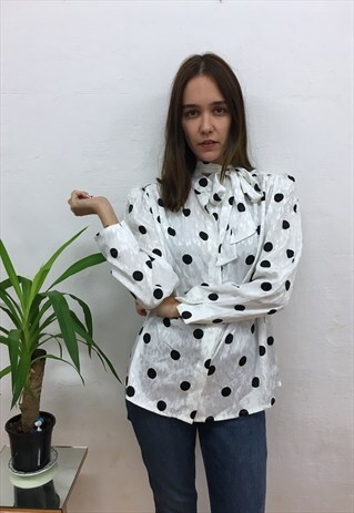 VINTAGE POLKA DOT BLACK AND WHITE CLASSIC 80S SHIRT