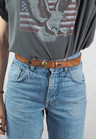 VINTAGE TAN BELT WITH TRIBAL DETAILING