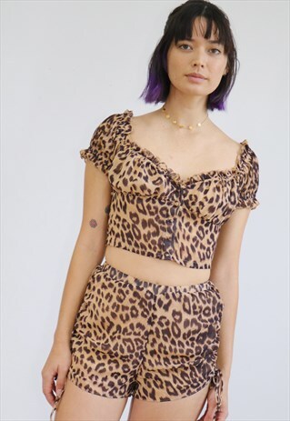 CYNTHIA 90S Y2K CROP TOP IN LEOPARD PRINT
