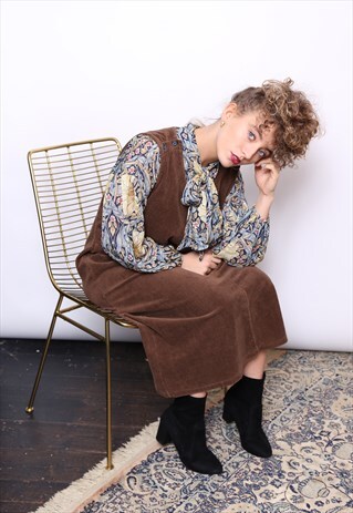 VINTAGE 90S BROWN CORD CORDUROY MIDI DRESS