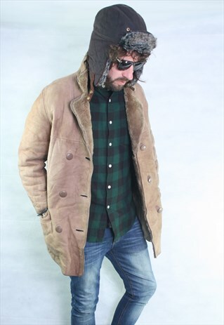 VINTAGE OVERSIZED SUEDE SHEEPSKIN SHERLING LINED JACKET