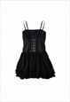 Preloved black corset mini dress with silver buckles