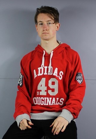 VINTAGE ADIDAS HOODIE IN RED WITH POUCH POCKET AND PRINTED A