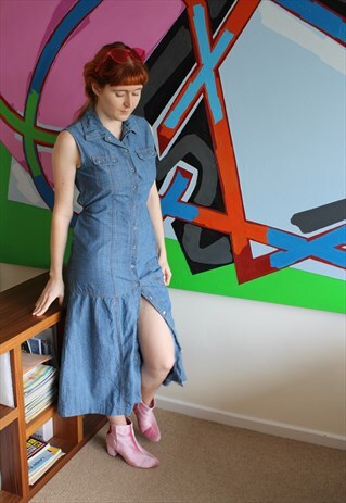 VINTAGE 90S DENIM MAXI DRESS WITH DROP WAIST