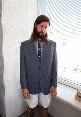 Vintage 80's Blue Wool Suit Blazer