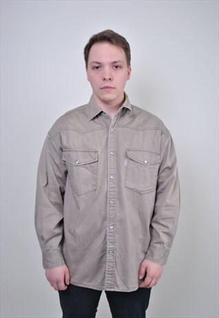 90S BEIGE HERITAGE SHIRT, VINTAGE MILITARY BUTTON DOWN