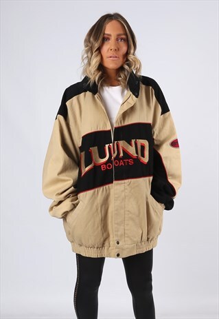 BOMBER JACKET LUND BOATS OVERSIZED VINTAGE UK 22 - 24 (GC1D)