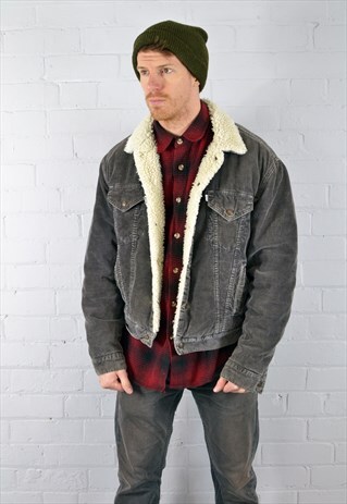 VINTAGE LEVI'S CHARCOAL GREY LINED CORDUROY JACKET