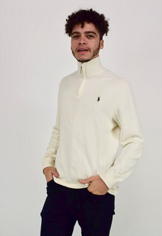 VINTAGE 90'S RALPH LAUREN CREAM 1/4 ZIP JUMPER