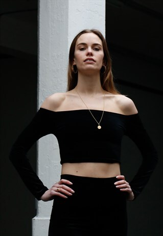 BLACK VELVET BARDOT TOP