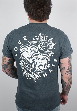 LOVE & HATE DARK HEATHER GREY/SLATE BLUE T-SHIRT