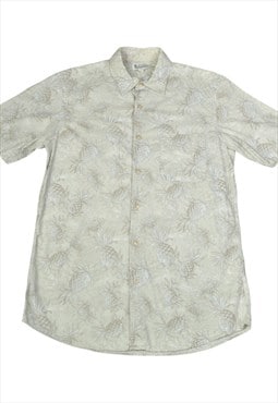 Vintage Shirt Pineapple Pattern Short Sleeve Beige Small