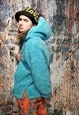 FLEECE HOODIE LOOSE FIT FLUFFY PULLOVER HOODED JUMPER TEAL