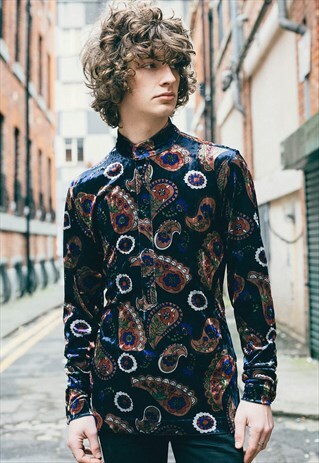 MENS NAVY KNIGHTSBRIDGE VELVET PAISLEY KAFTAN