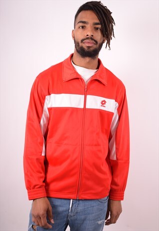 LOTTO MENS VINTAGE TRACKSUIT TOP JACKET MEDIUM RED 90S