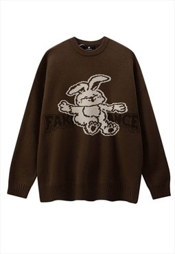 Cartoon sweater knitted bunny jumper rabbit print top brown