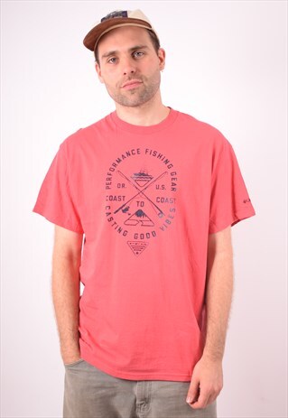 COLUMBIA MENS VINTAGE T-SHIRT TOP LARGE RED 90S