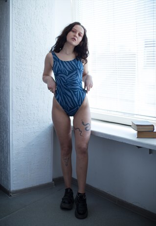 VINTAGE 80'S BLUE ANIMAL PRINT SWIMSUIT