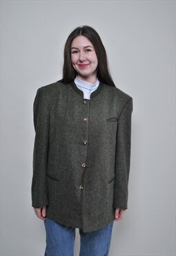 Wool Trachten Jacket, vintage green Loden jacket LARGE size 