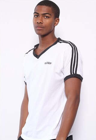VINTAGE ADIAS LOGO THREE STRIPE T-SHIRT WHITE