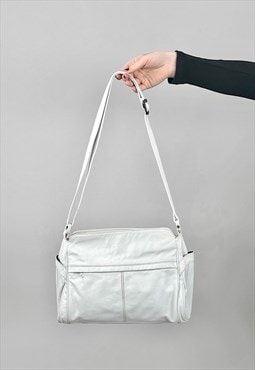 80's Vintage White Leather Ladies Shoulder Cross Body Bag