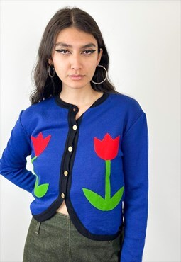 Vintage 90s flower blue cardigan 
