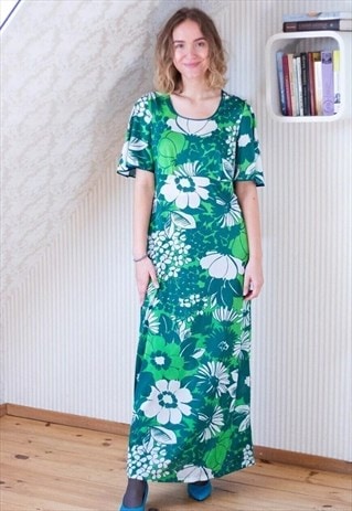 Bright green floral maxi dress