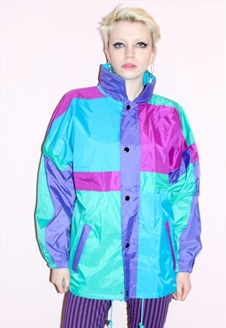 80S VINTAGE WATERPROOF SKI COAT WINDBREAKER ANORAK COLOURFUL