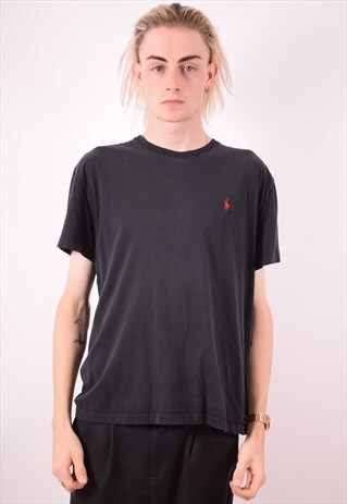 POLO RALPH LAUREN MENS VINTAGE T-SHIRT TOP MEDIUM BLACK 90S