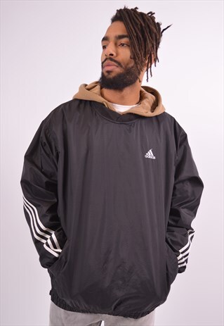 ADIDAS MENS VINTAGE REVERSIBLE PULLOVER JACKET XL BLACK 90S