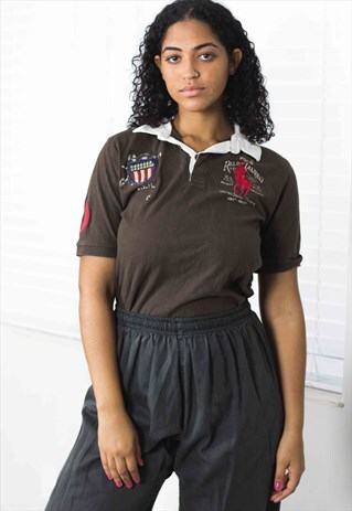 VINTAGE POLO RALPH LAUREN RUGBY SHIRT LOGO 90S X 9