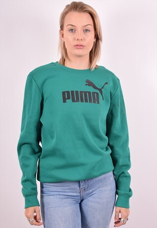 PUMA WOMENS VINTAGE SWEATSHIRT JUMPER MEDIUM GREEN 90S