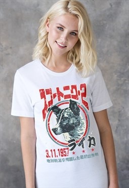 Laika The Space Dog Japanese Soviet Science T Shirt Womens