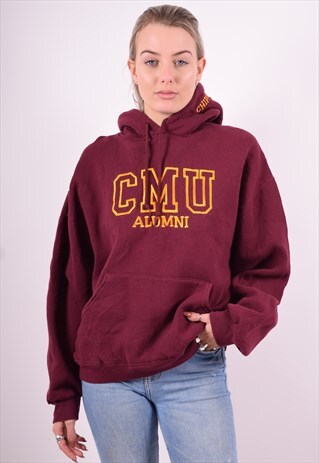 WOMENS VINTAGE HOODIE JUMPER XL MAROON 90'S