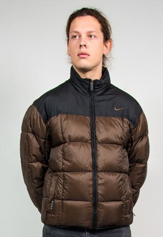 NIKE 90'S VINTAGE BROWN BLACK PUFFER COAT JACKET