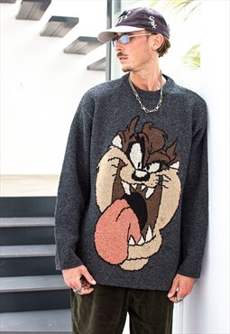 Vintage 90s RARE oversize looney tunes taz hungry jumper