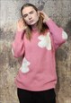 DAISY KNITWEAR SWEATER FLORAL KNITTED JUMPER IN PASTEL PINK