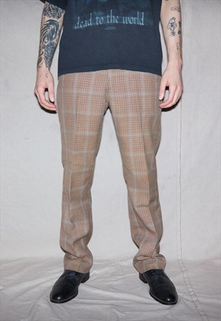 90S TEDDY BOY STYLE CHECKED WOOL UNISEX TROUSERS