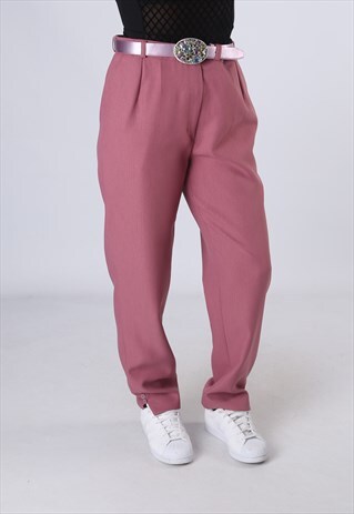 HIGH WAISTED TROUSERS PLAIN WIDE TAPERED LEG UK 14 (DK5F)