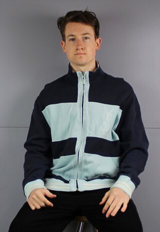 VINTAGE YSL ZIP JACKET IN BLUE AND NAVY STRIPES WITH EMBROID