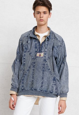 VINTAGE BLUE DIESEL 1/4 ZIP DENIM PULLOVER JACKET