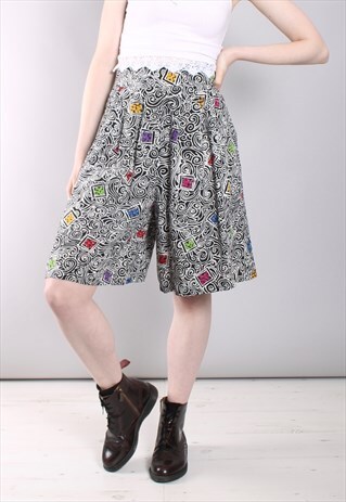 VINTAGE 80S CRAZY PATTERNED PLEAT FRONT CULOTTE SHORTS
