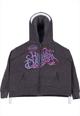 Vintage 90's Harley Davidson Hoodie Crop Printed Zip Up