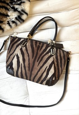 Coach Madison Kelsey Zebra Print Brown Canvas & Leather Bag