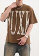 BROWN WASHED GRAPHIC COTTON OVERSIZED T SHIRT TEE