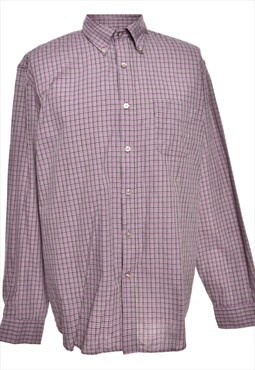 Purple & Grey van Heusen Long-Sleeved Checked Shirt - M