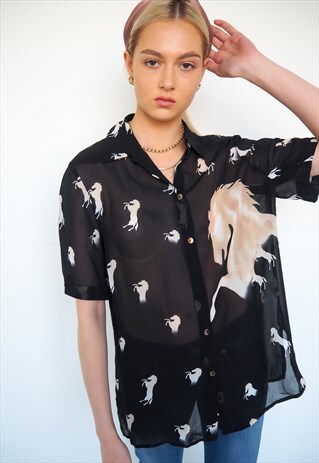 VINTAGE SEMI SHEER HORSE PATTERN SHIRT