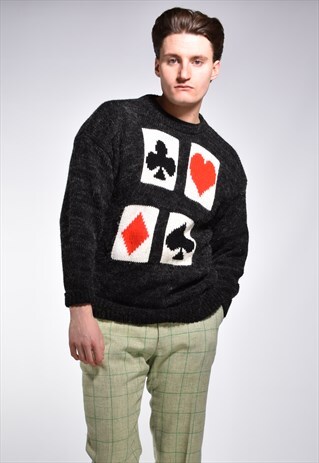 VINTAGE 1990S MOHAIR PLAYING CARD JUMPER