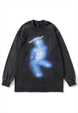 Robot girl t-shirt raver print long sleeve psychedelic tee