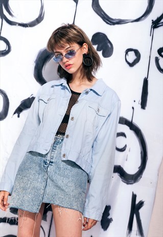 VINTAGE CROP DENIM JACKET 90S PASTEL GRUNGE OVERSIZED COAT